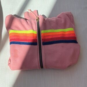 Aviator Nation Pink Hoodie with Rainbow Stripes